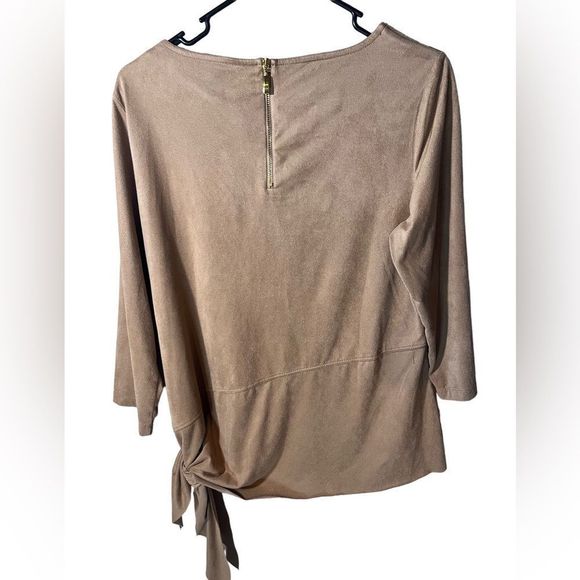 travelers collection Chicos Size I Faux Suede back Zipper 3/4 Sleeve Caramel - Picture 3 of 9